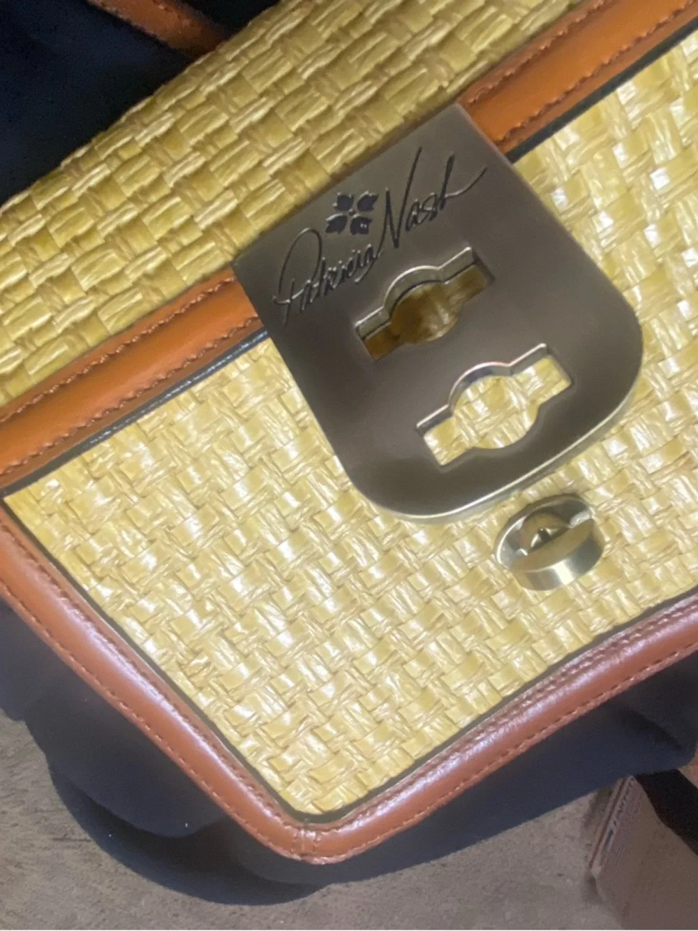 Patricia Nash Leather & Woven Straw Flap Crossbody Bag - Pristine Condition